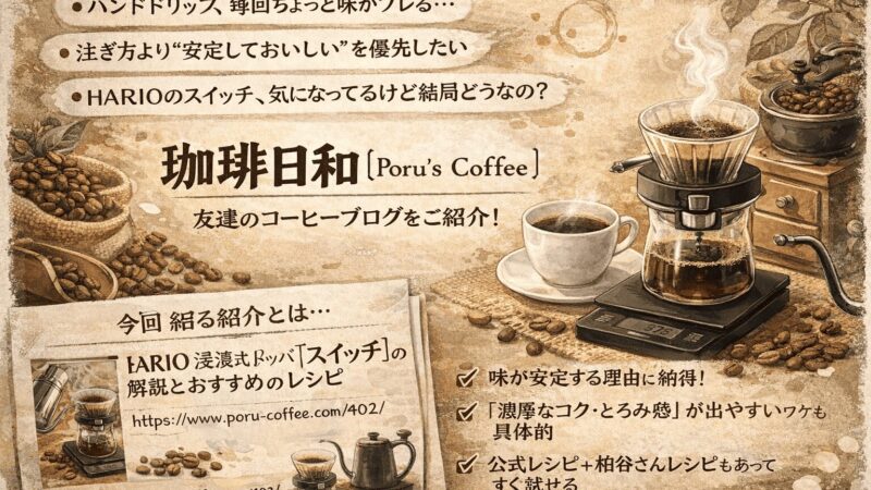 朝と昼の一杯が、確実にうまくなる。友達ブログ「珈琲日和〔Poru’s Coffee〕」をご紹介 